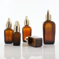 Amber Square Glass Oil Dropper Bottle con cuentagotas de la cesta